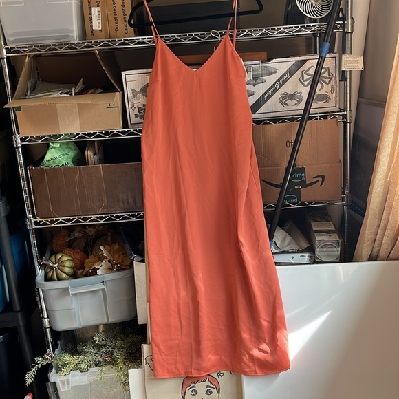 A New Day Peach Spaghetti Strap Satin Tank Midi Slip Dress Size Medium NWT - Picture 7 of 14